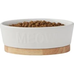 Frisco Oval Meow Non-skid Ceramic Cat Bowl With Wood Base -Frisco 256080 PT3. AC SS1800 V1615312053