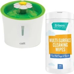 Catit Flower Plastic Cat Fountain & Frisco Pet Toy & Bowl Cleaning Wipes, 70 Count
