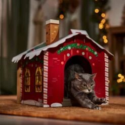 Frisco Holiday Log Cabin Cardboard Cat House & Frisco Holiday Santa's Workshop Cardboard Cat House -Frisco 986198 PT8. AC SS1800 V1698258405